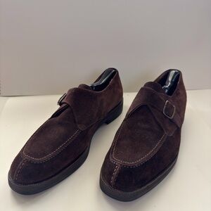 Bruno Magli Dark Brown Suede Single Monk Strap Loafers